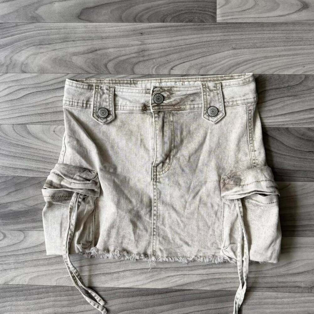 Vintage V.I.P. Y2K Cream Denim Cargo Mini Skirt
